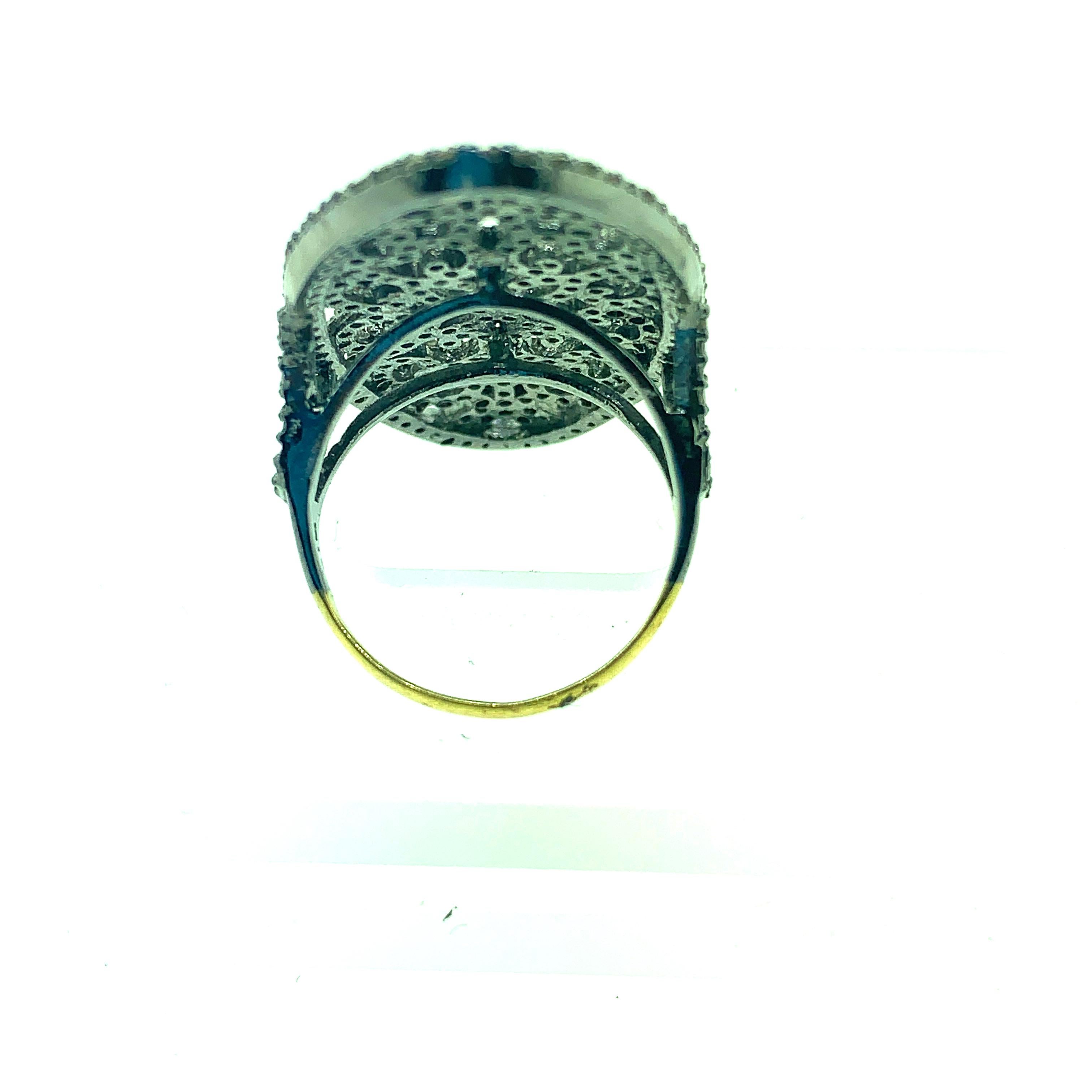 2.40 Carat Diamond Ring Oxidized Sterling Silver, 18 Karat Gold In New Condition For Sale In New York, NY