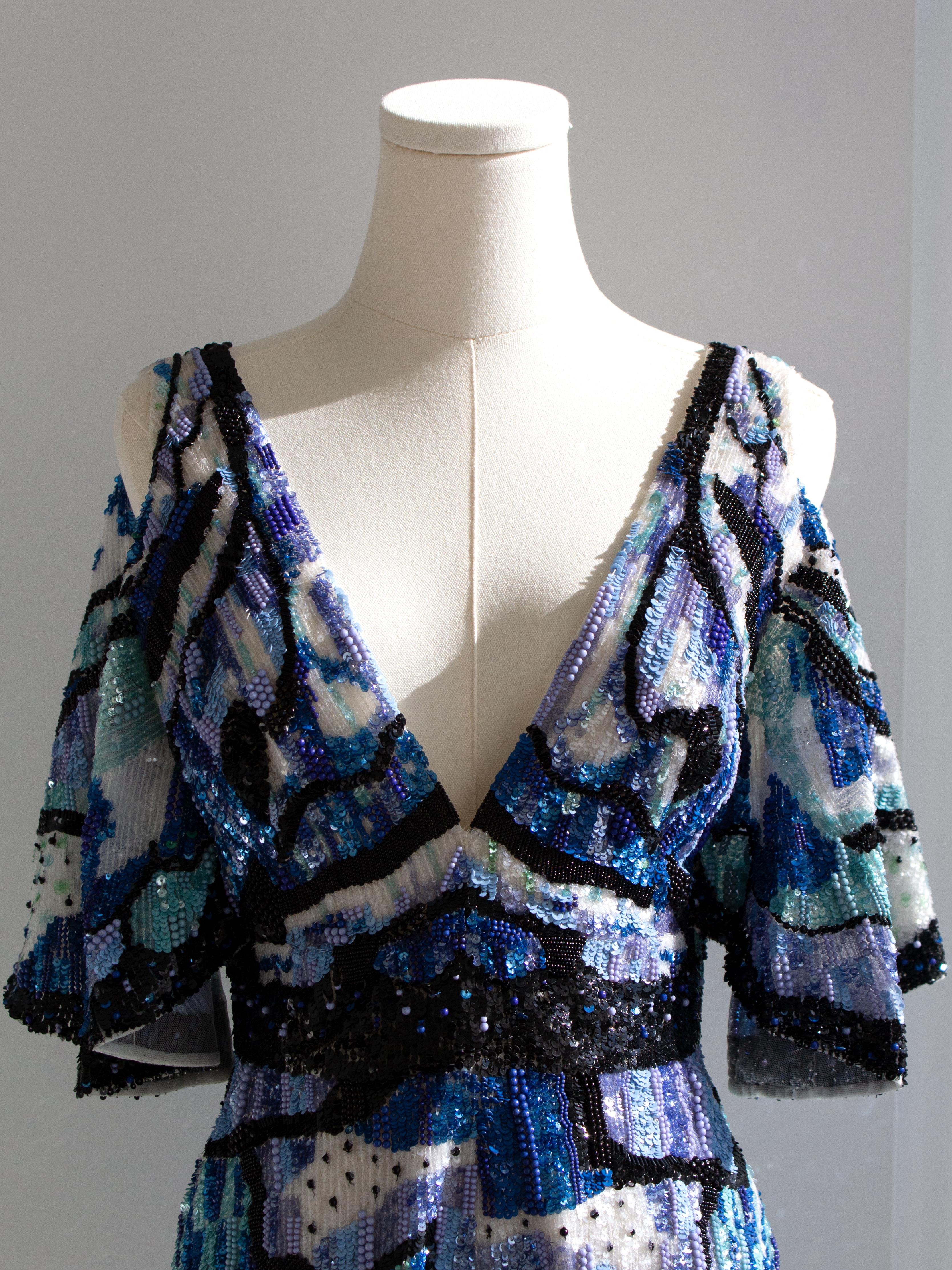 $7750 Zuhair Murad Resort 2019 Romper blu nero impreziosito da paillettes e farfalle in vendita 5