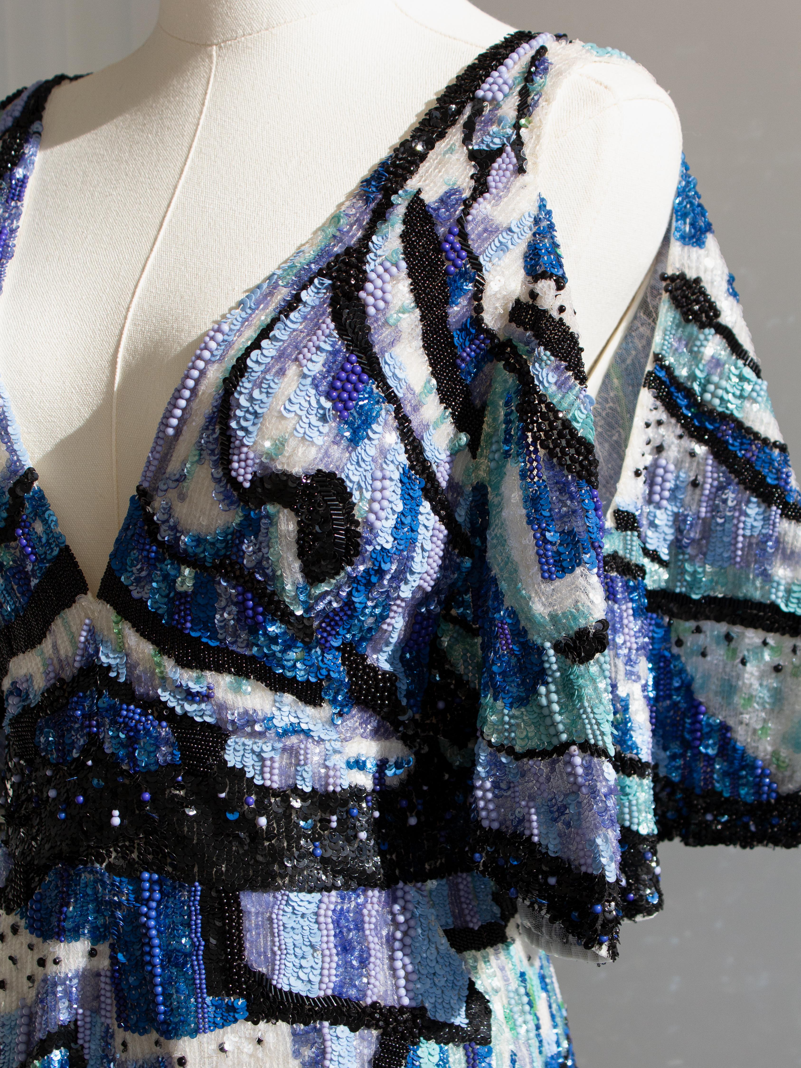 $7750 Zuhair Murad Resort 2019 Romper blu nero impreziosito da paillettes e farfalle in vendita 6