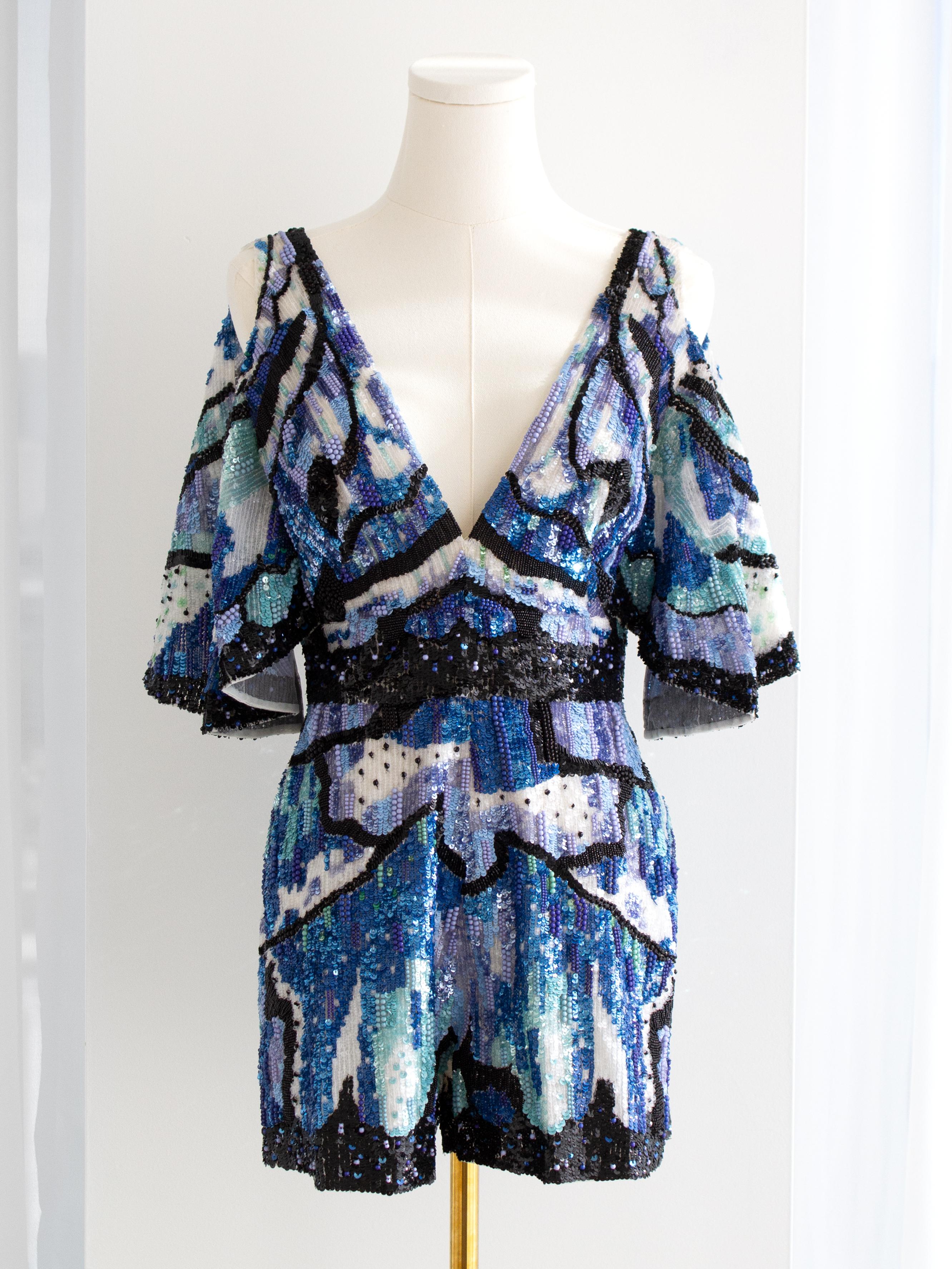 $7750 Zuhair Murad Resort 2019 Romper blu nero impreziosito da paillettes e farfalle In condizioni ottime in vendita a Jersey City, NJ