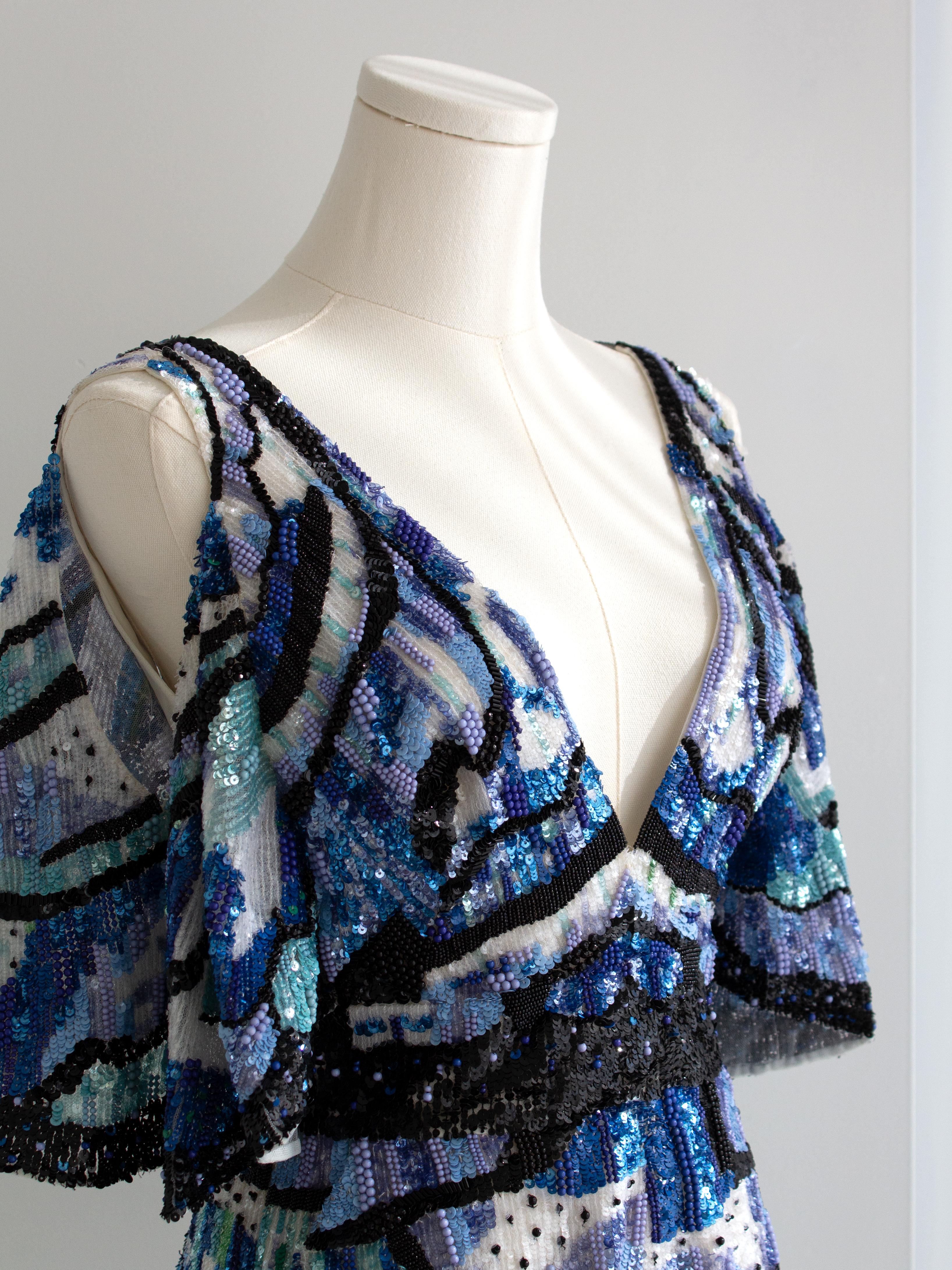 Donna $7750 Zuhair Murad Resort 2019 Romper blu nero impreziosito da paillettes e farfalle in vendita