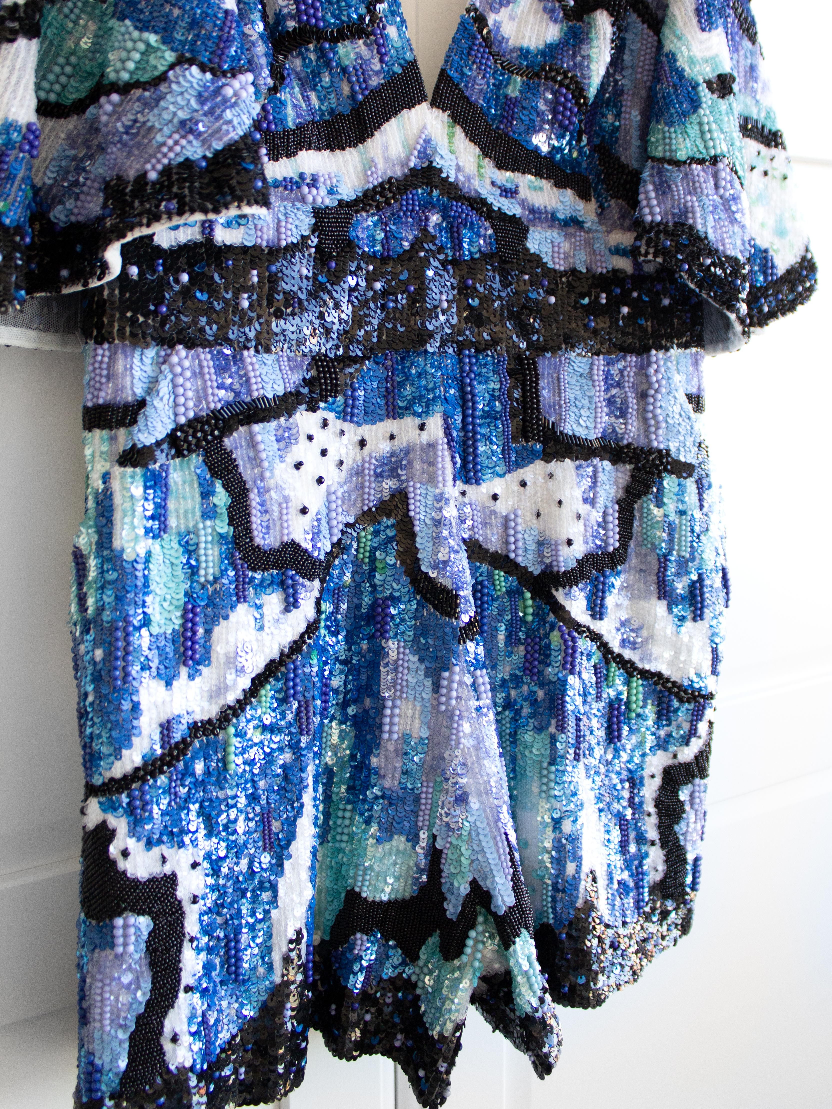 $7750 Zuhair Murad Resort 2019 Blue Black Sequin Embellished Butterfly Romper For Sale 1