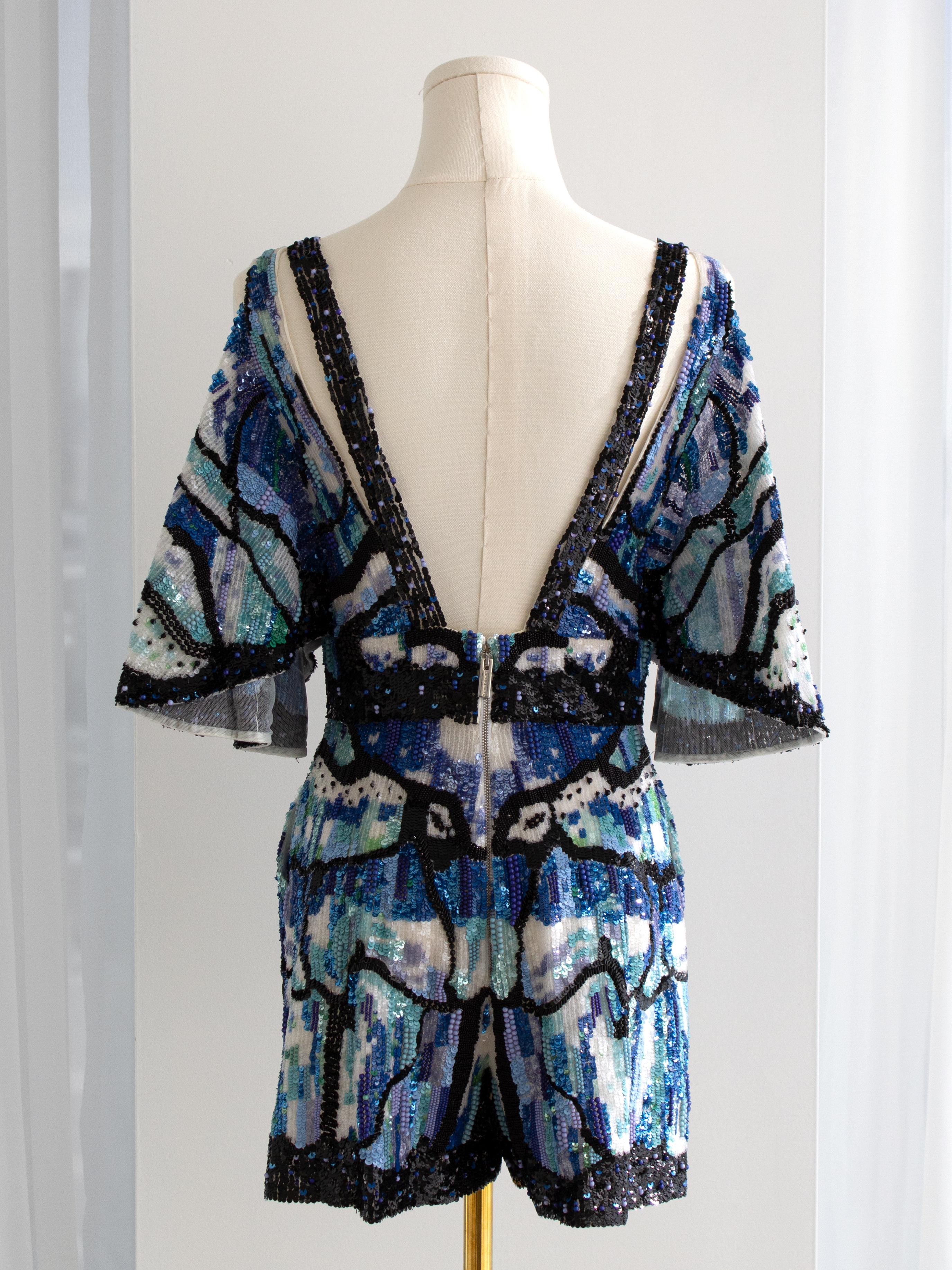 $7750 Zuhair Murad Resort 2019 Romper blu nero impreziosito da paillettes e farfalle in vendita 1