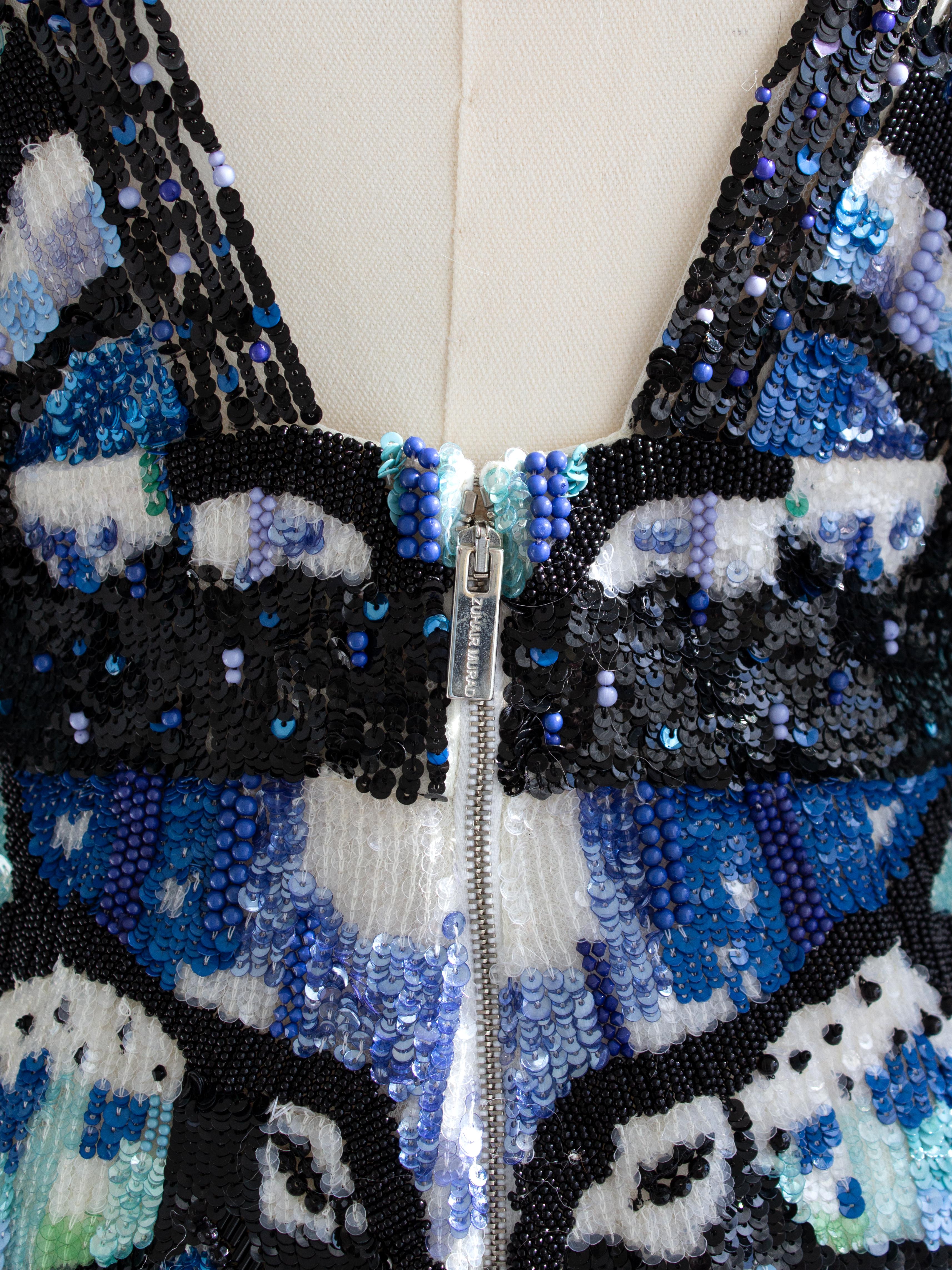 $7750 Zuhair Murad Resort 2019 Romper blu nero impreziosito da paillettes e farfalle in vendita 2