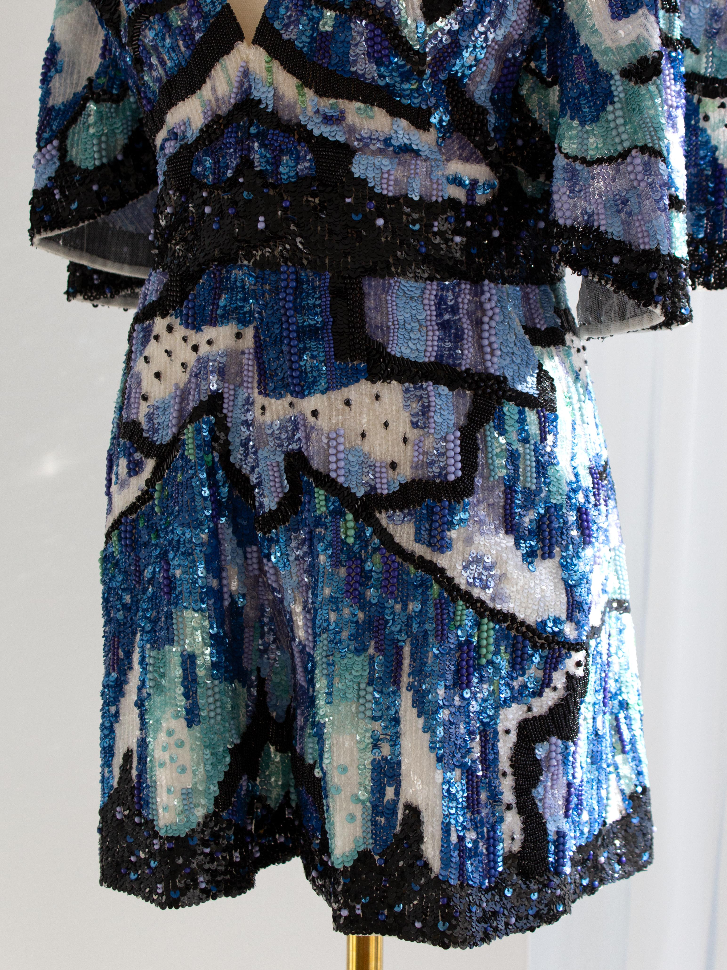 $7750 Zuhair Murad Resort 2019 Romper blu nero impreziosito da paillettes e farfalle in vendita 3