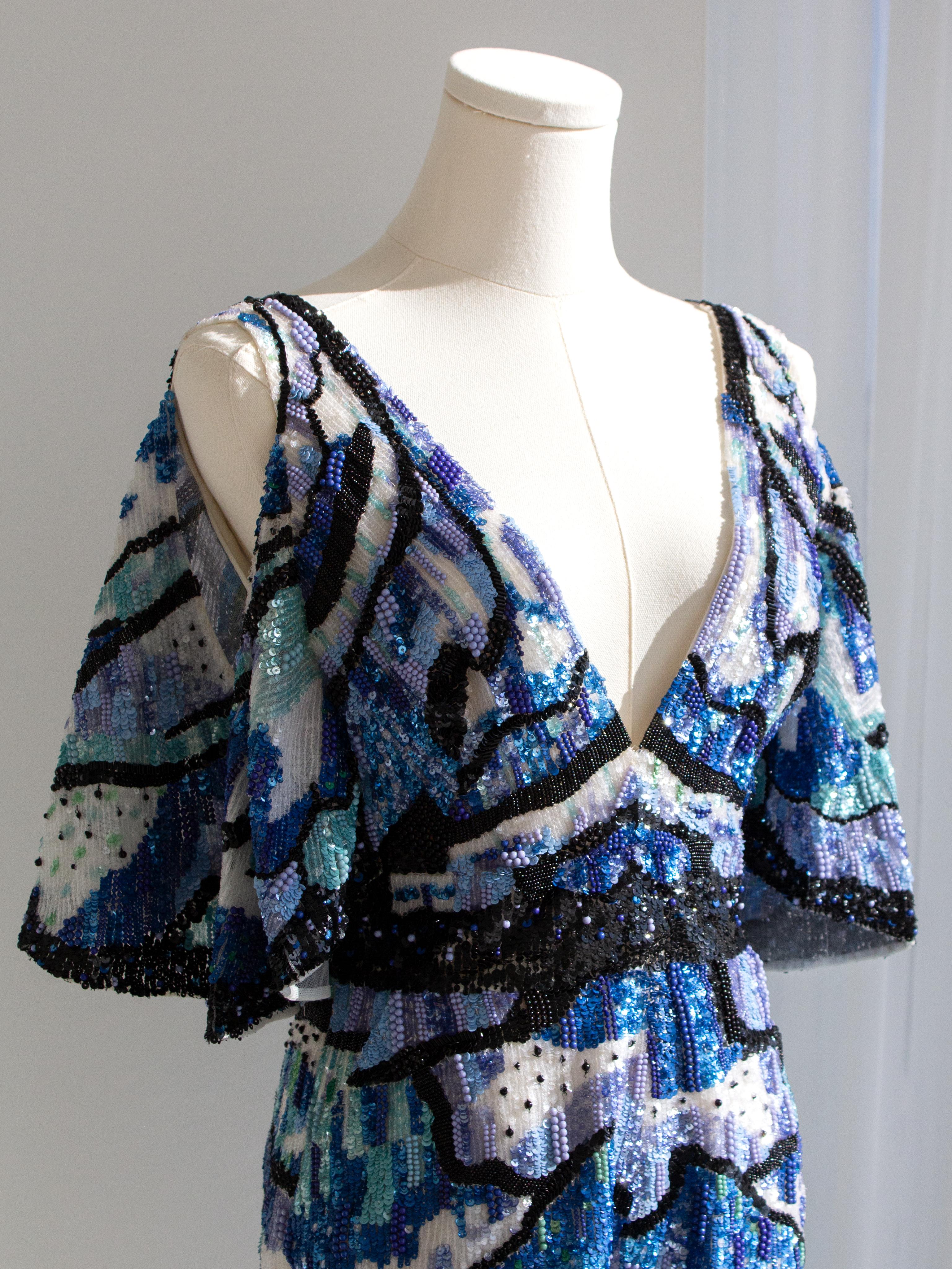 $7750 Zuhair Murad Resort 2019 Romper blu nero impreziosito da paillettes e farfalle in vendita 4