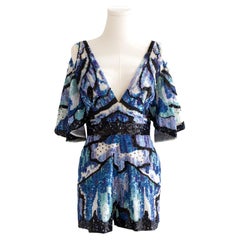 7750 $ Zuhair Murad Resort 2019 Blue Black Sequin Embellished Butterfly Romper (Robe papillon ornée de paillettes)