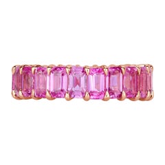 7.75ct Emerald Cut Pink Sapphire Eternity Band in 18k Rose Gold