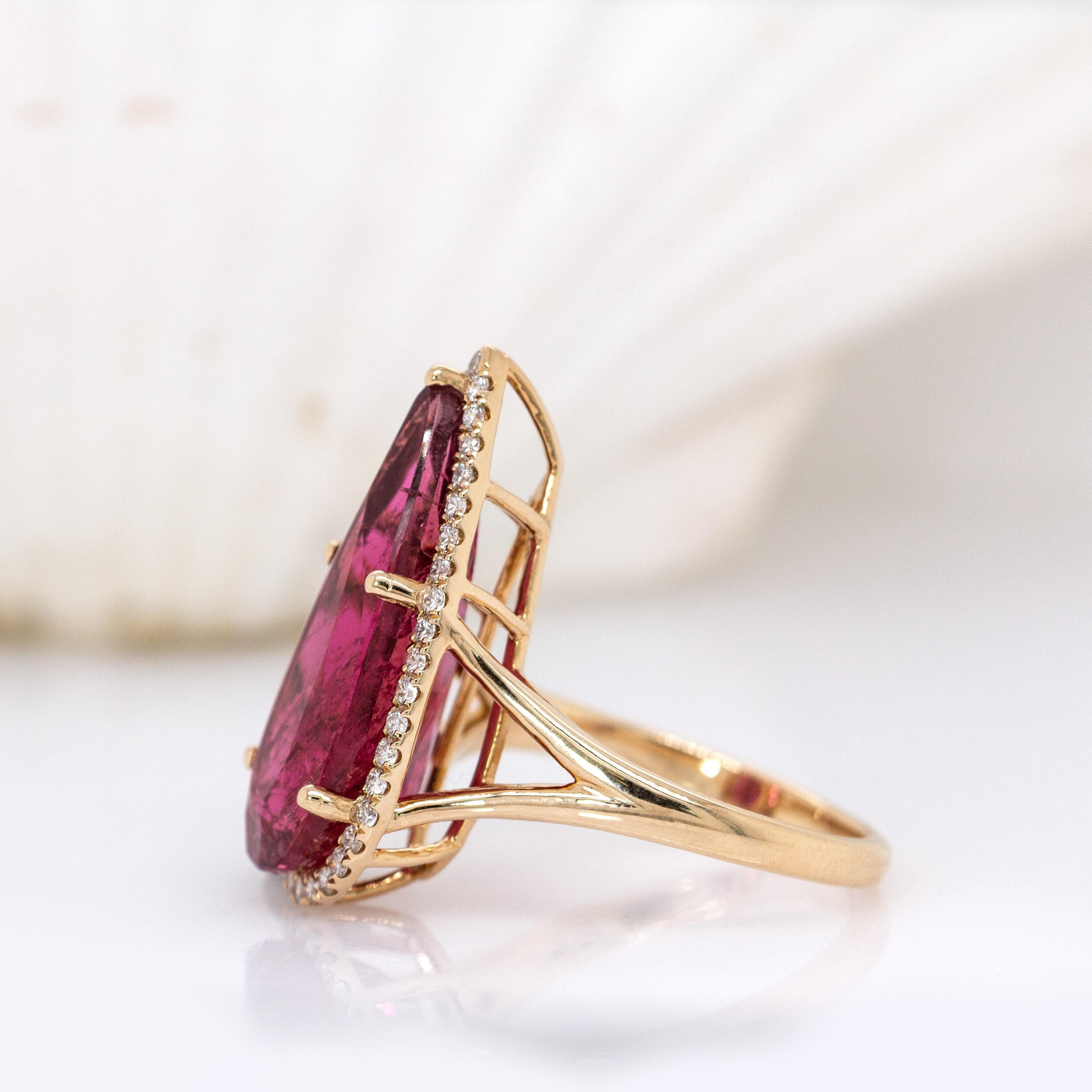 7.75cts Rubellite Tourmaline and Accented Diamond Ring in 14k Solid Yellow Gold In New Condition For Sale In Columbus, OH