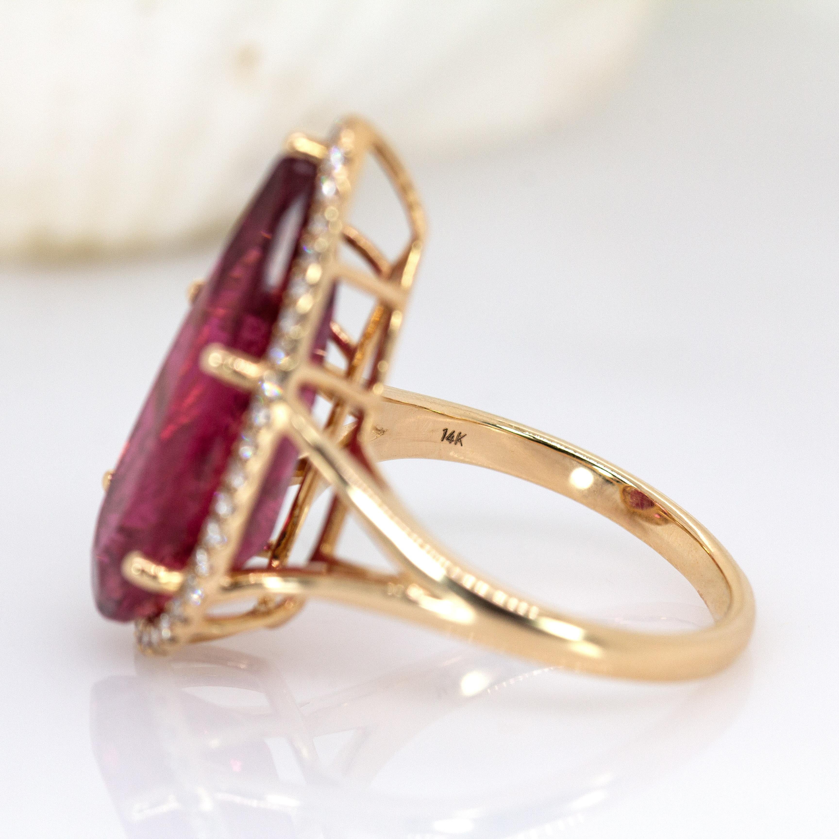 7.75cts Rubellite Tourmaline and Accented Diamond Ring in 14k Solid Yellow Gold For Sale 1