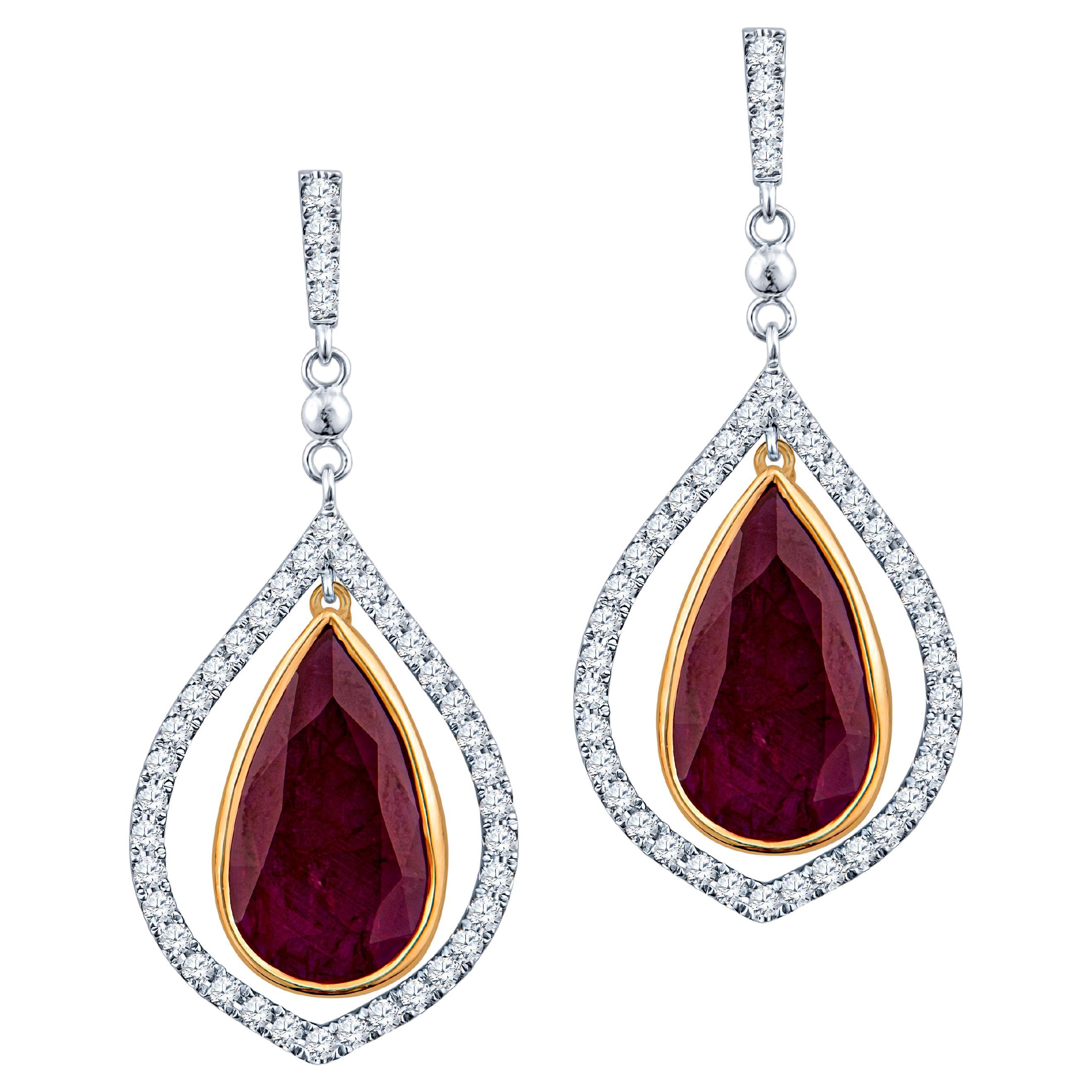 7.75ctw Pear Shaped Natural Rubies with 0.80ctw Diamonds, 14K Rose & White Gold For Sale