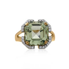 Gemistry 7.76 Carat Asscher Cut Green Amethyst & Diamond Solitaire Ring