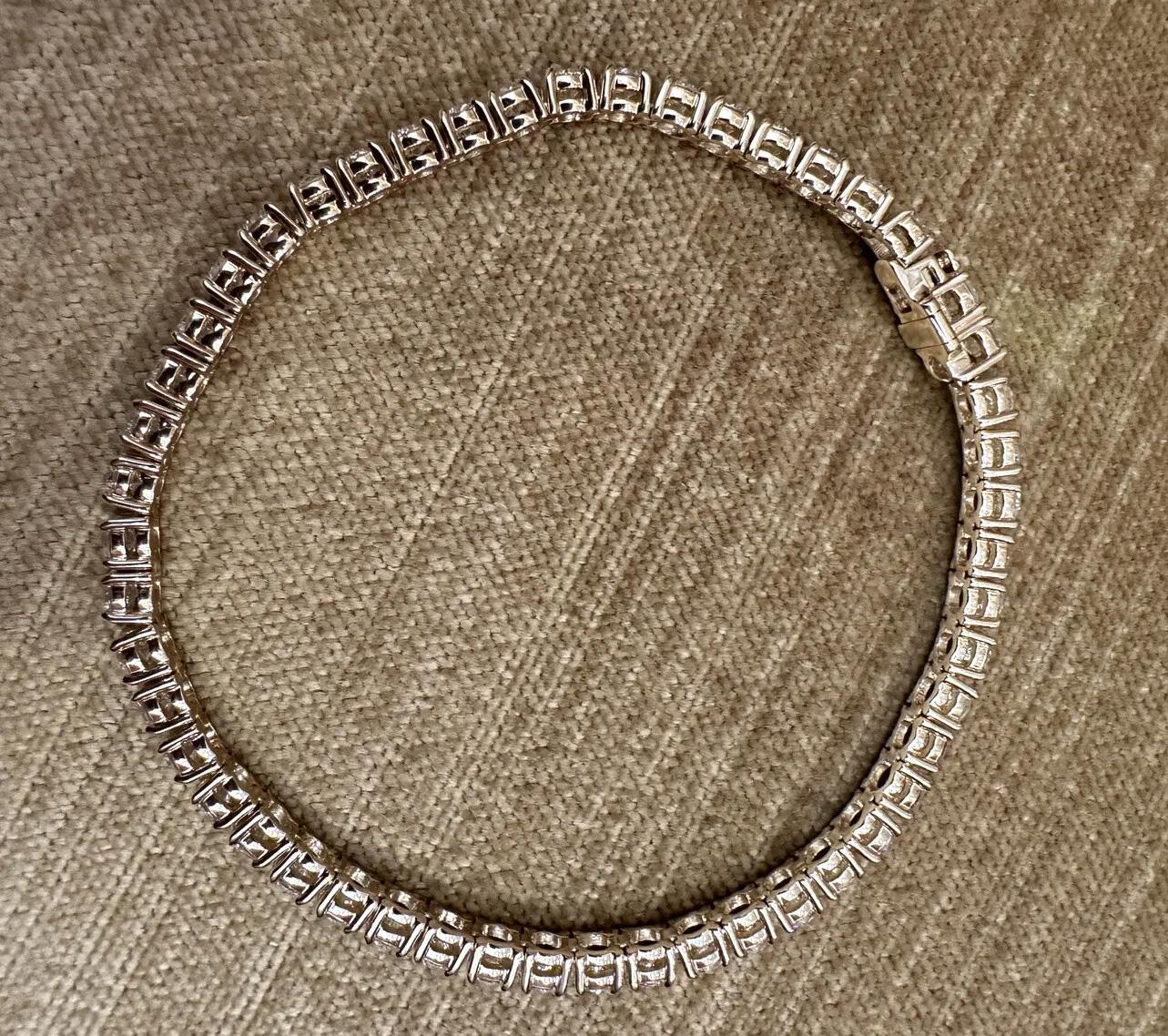 Round Cut 7.76 Carat Round Diamond Tennis Bracelet in 14k Yellow Gold 7.25 inches For Sale