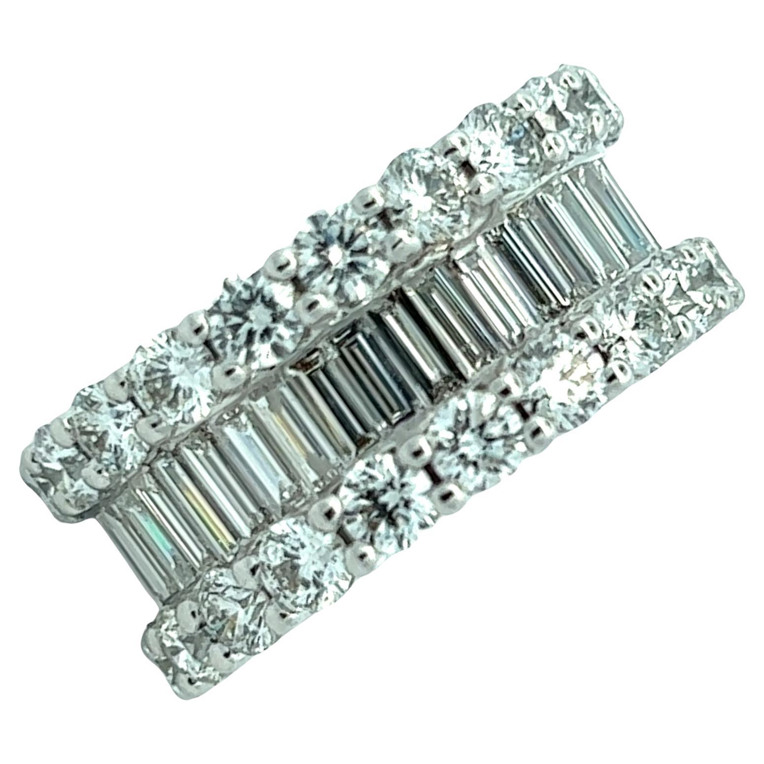 7.76 CTW Diamond Eternity Wedding Wide Band Ring 18 Karat White Gold Size 6 For Sale