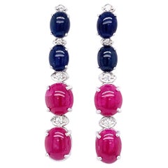 7.76ct Blue Sapphire 
13.36ct Ruby 14K White Gold Earrings