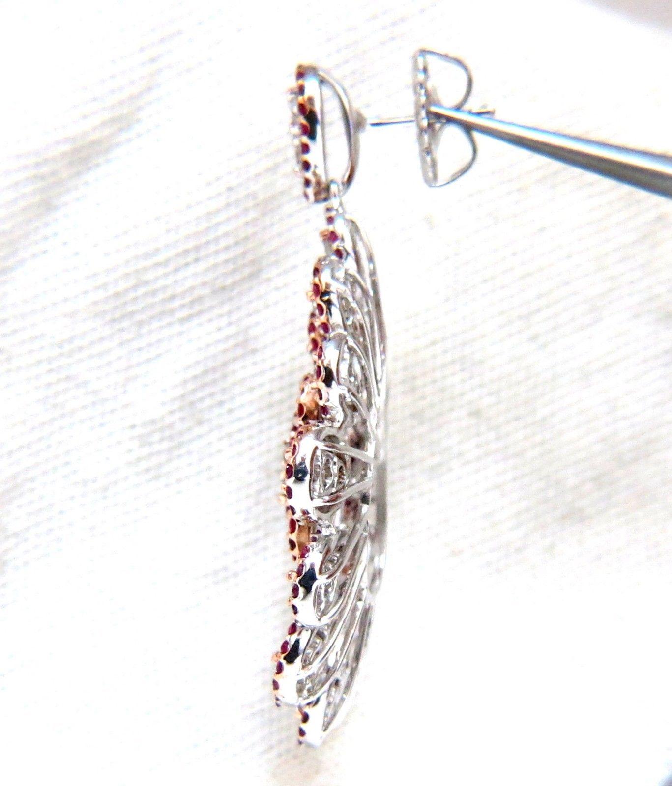 Women's or Men's 7.76ct Natural Ruby Diamond Dangle Chandelier cluster pendant earrings 14kt For Sale