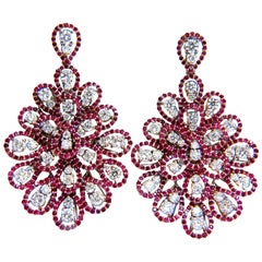 7.76ct Natural Ruby Diamond Dangle Chandelier cluster pendant earrings 14kt*