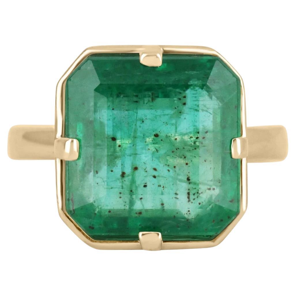 7.76cts 18K Natural Emerald-Asscher Cut Solitaire Gold Engagement Ring