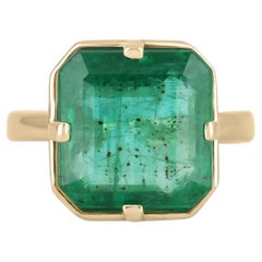 7.76cts 18K Natural Emerald-Asscher Cut Solitaire Gold Engagement Ring