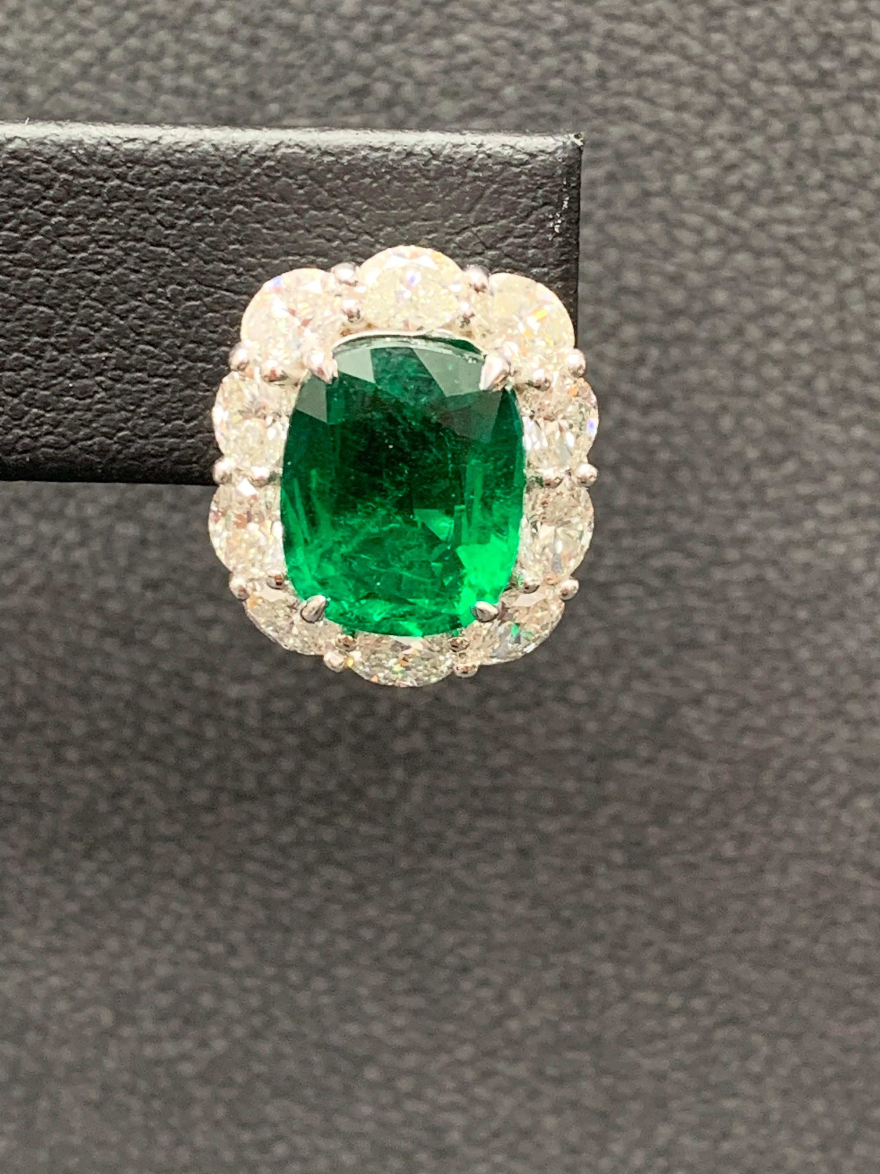 7.77 Carat Cushion Cut Emerald and Diamond Halo Earring in 18K White Gold In New Condition For Sale In NEW YORK, NY