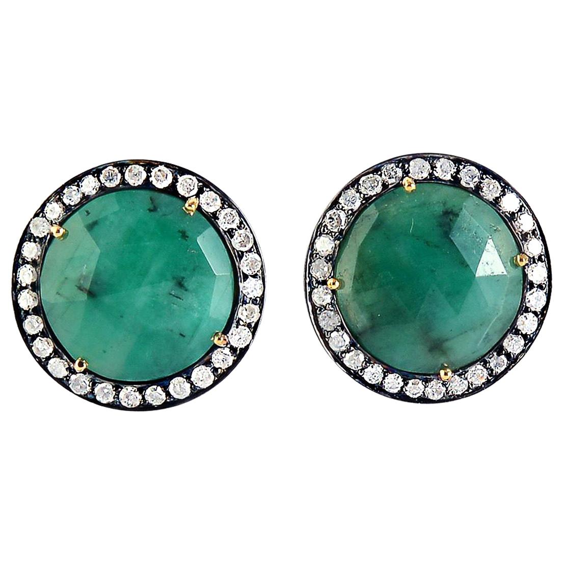 7.77 Carat Emerald Diamond Cufflinks