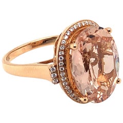 Bague en or rose 18 carats avec diamants et morganite ovale de 7,77 carats