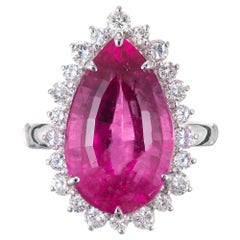 7,77 Karat Rosa Turmalin Diamant Halo Weißgold Cocktail Ring