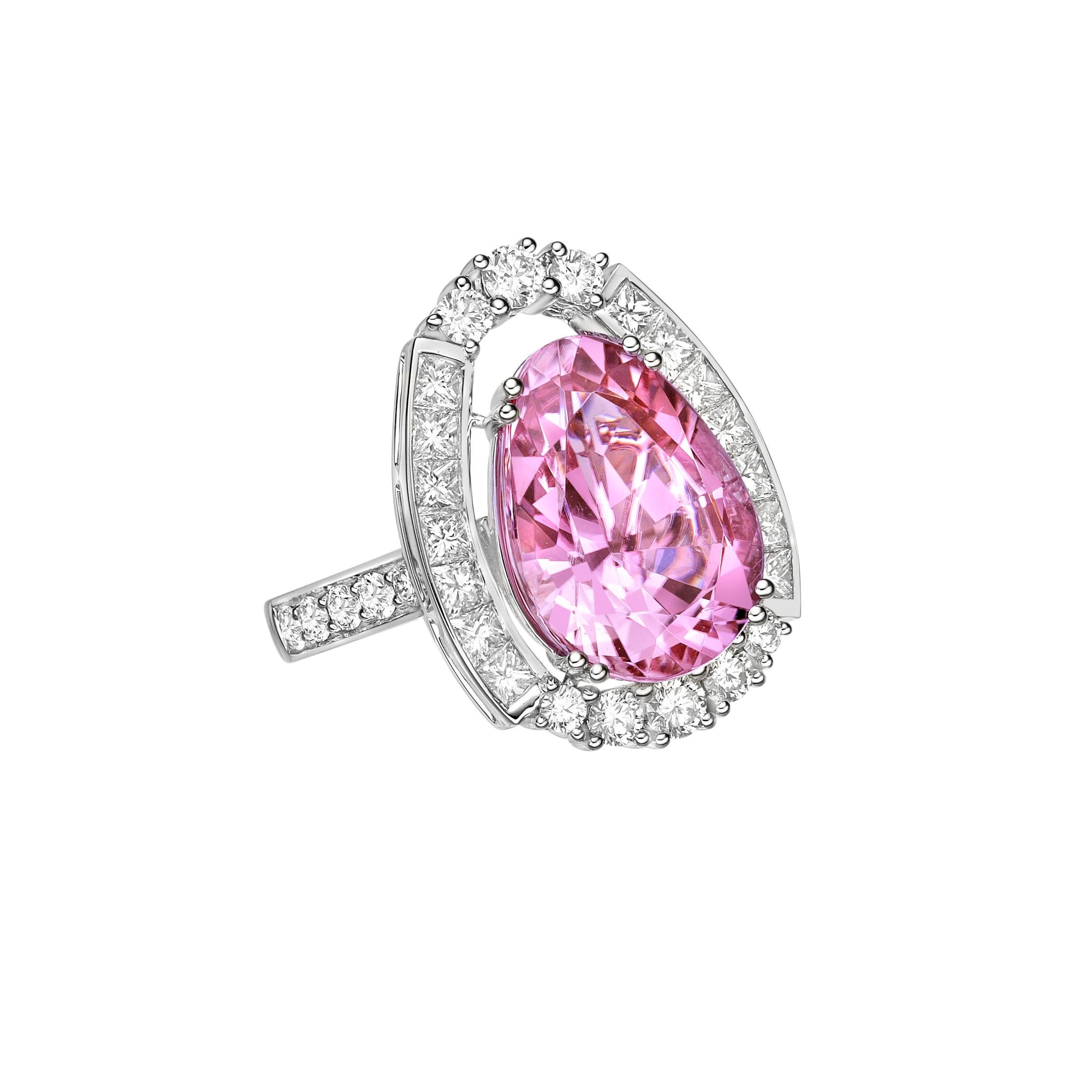 This collection features an array of Pink Tourmaline with a Pink hue that is as cool as it gets! Accented with diamonds this ring is made in white gold and present a classic yet elegant look.

Pink Tourmaline Ring in 18Karat White Gold with