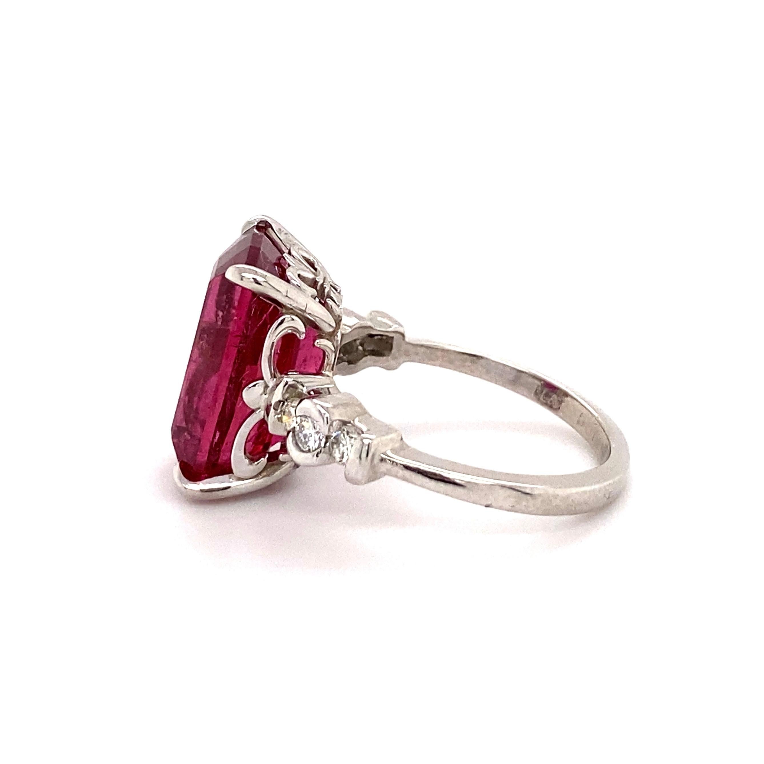 Women's 7.77 Carat Rubelite Tourmaline and Diamond Platinum Ring Estate Fine Jewelry