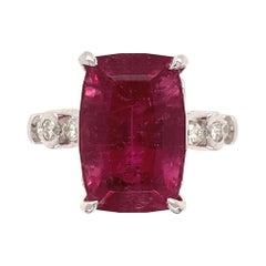 7.77 Carat Rubelite Tourmaline and Diamond Platinum Ring Estate Fine Jewelry