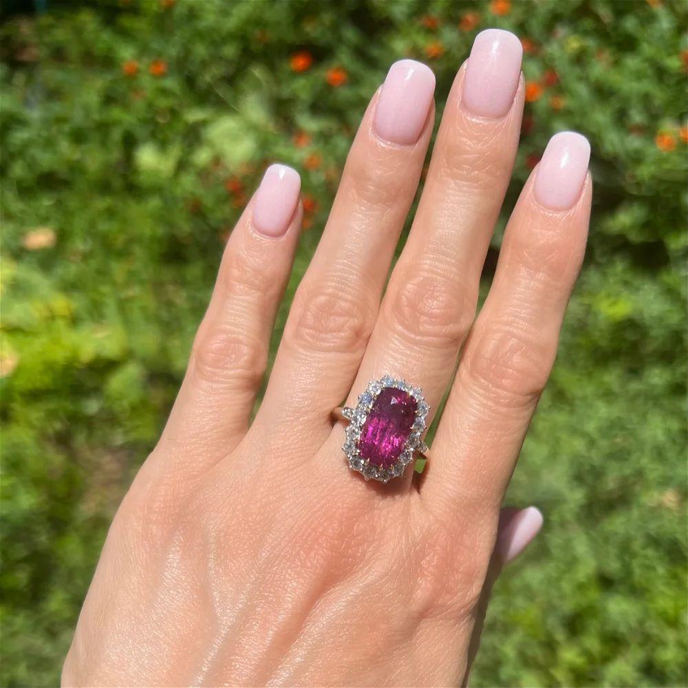 Modern 7.77 Carat Rubellite Tourmaline and Diamond Vintage Platinum Cocktail Ring For Sale