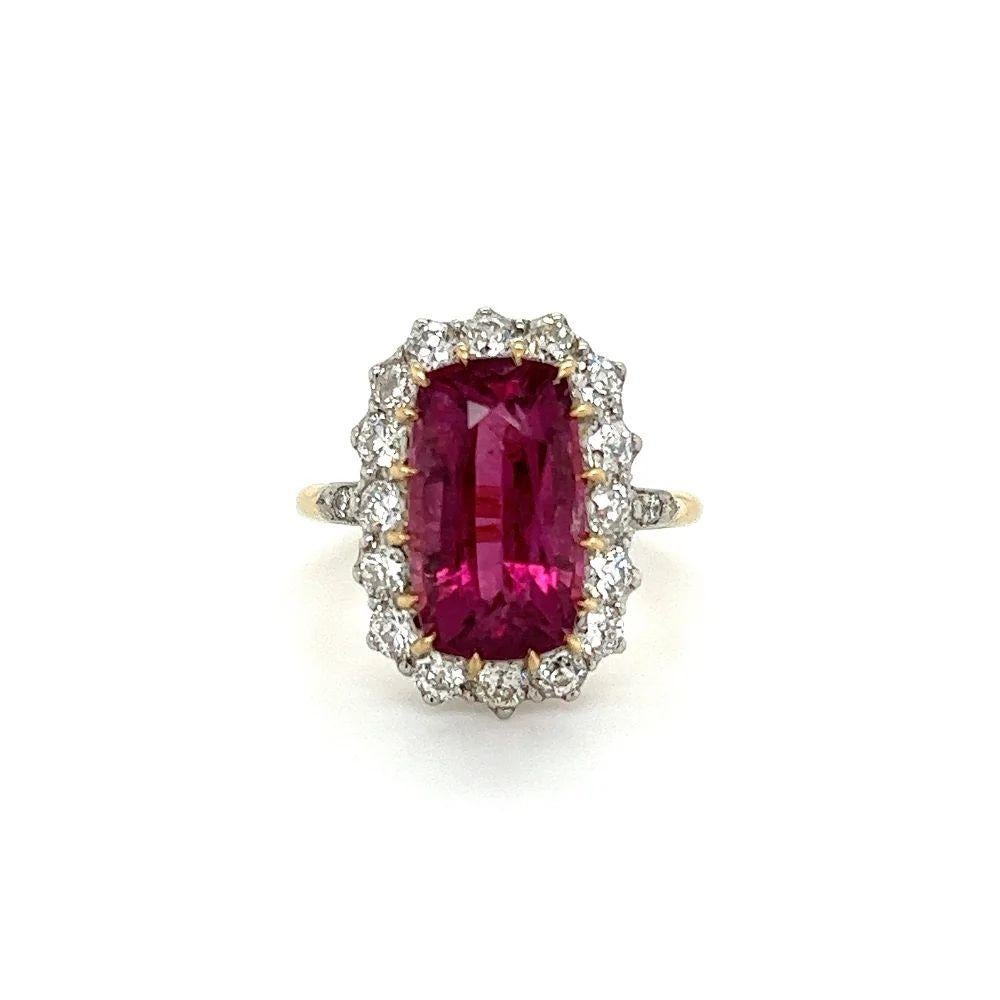 Mixed Cut 7.77 Carat Rubellite Tourmaline and Diamond Vintage Platinum Cocktail Ring For Sale