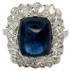 7.77 Carat Sugarloaf NO HEAT GIA Sapphire and Diamond Platinum Statement Ring