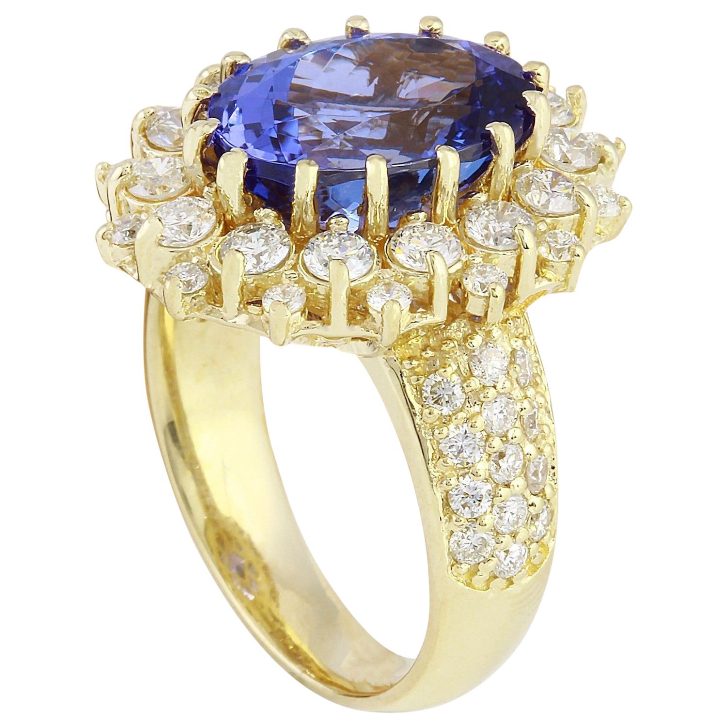 Oval Cut Dazzling Natural Tanzanite Diamond Ring In 14 Karat Solid Yellow Gold  For Sale