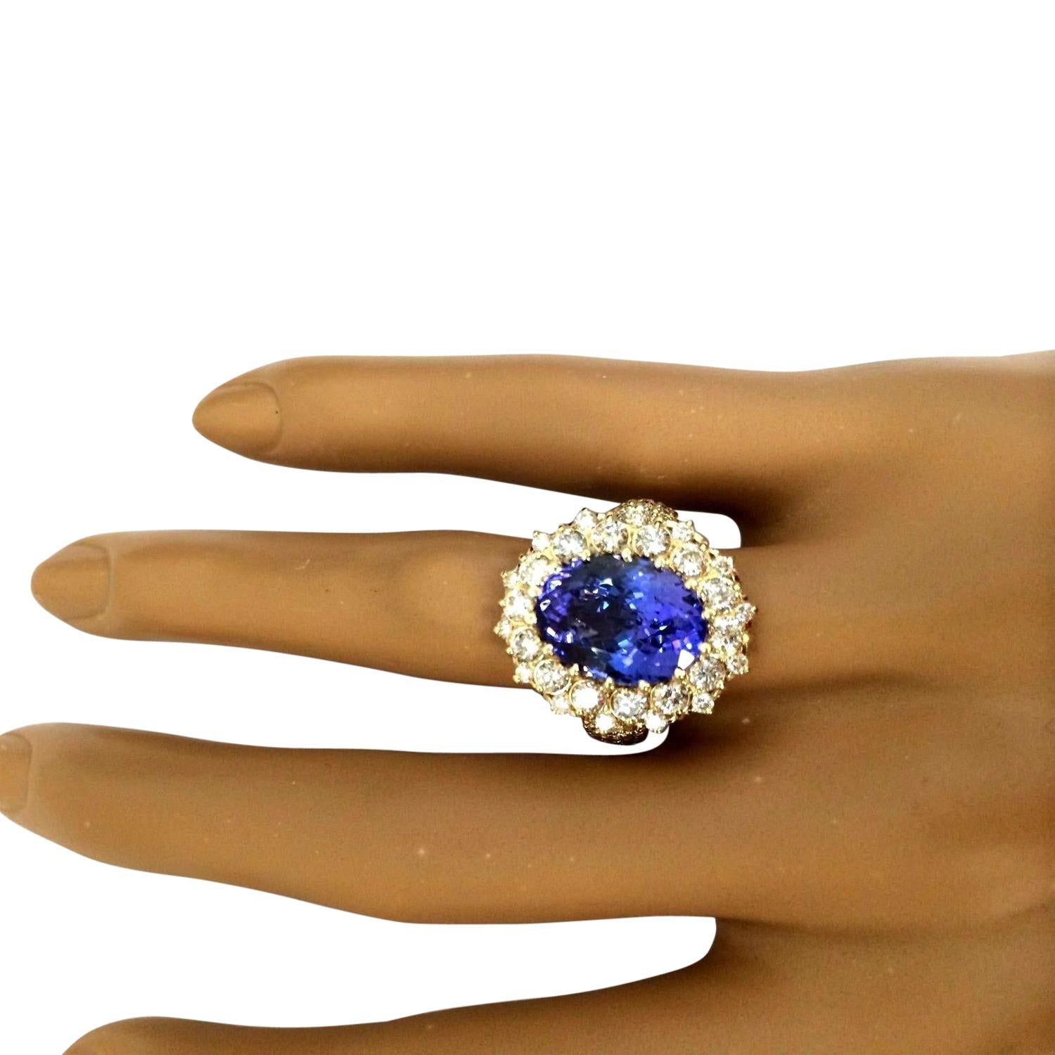 Dazzling Natural Tanzanite Diamond Ring In 14 Karat Solid Yellow Gold  In New Condition For Sale In Los Angeles, CA