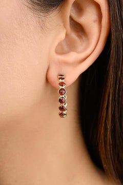 7.77 CTW Natural Round Garnet Hoop Earrings for Gift in 14k Solid Yellow Gold