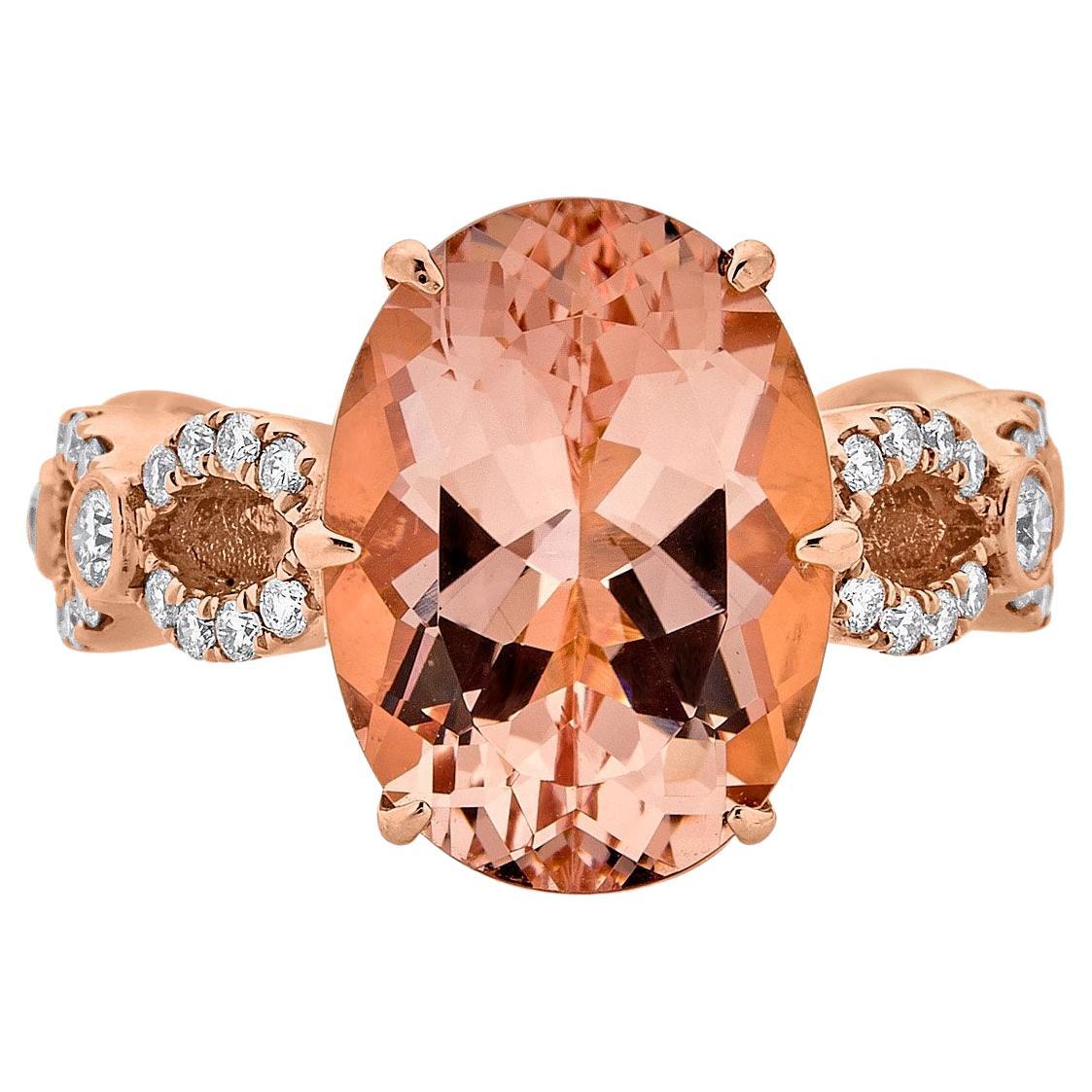7.77ct Morganite Ring with 0.50Tct Diamonds Set in 14K Rose Gold For Sale