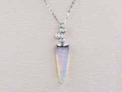 7.77ct Rare Australian Belemnite Pipe Opal Fossil Pendant Necklace 18K WhiteGold