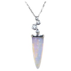 7.77ct Rare Australian Belemnite Pipe Opal Fossil Pendant Necklace 18K WhiteGold