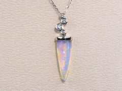 7.77ct Rare Australian Belemnite Pipe Opal Fossil Pendant Necklace 18KWhite Gold