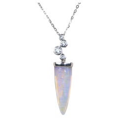 7.77ct Rare Australian Belemnite Pipe Opal Fossil Pendant Necklace 18KWhite Gold