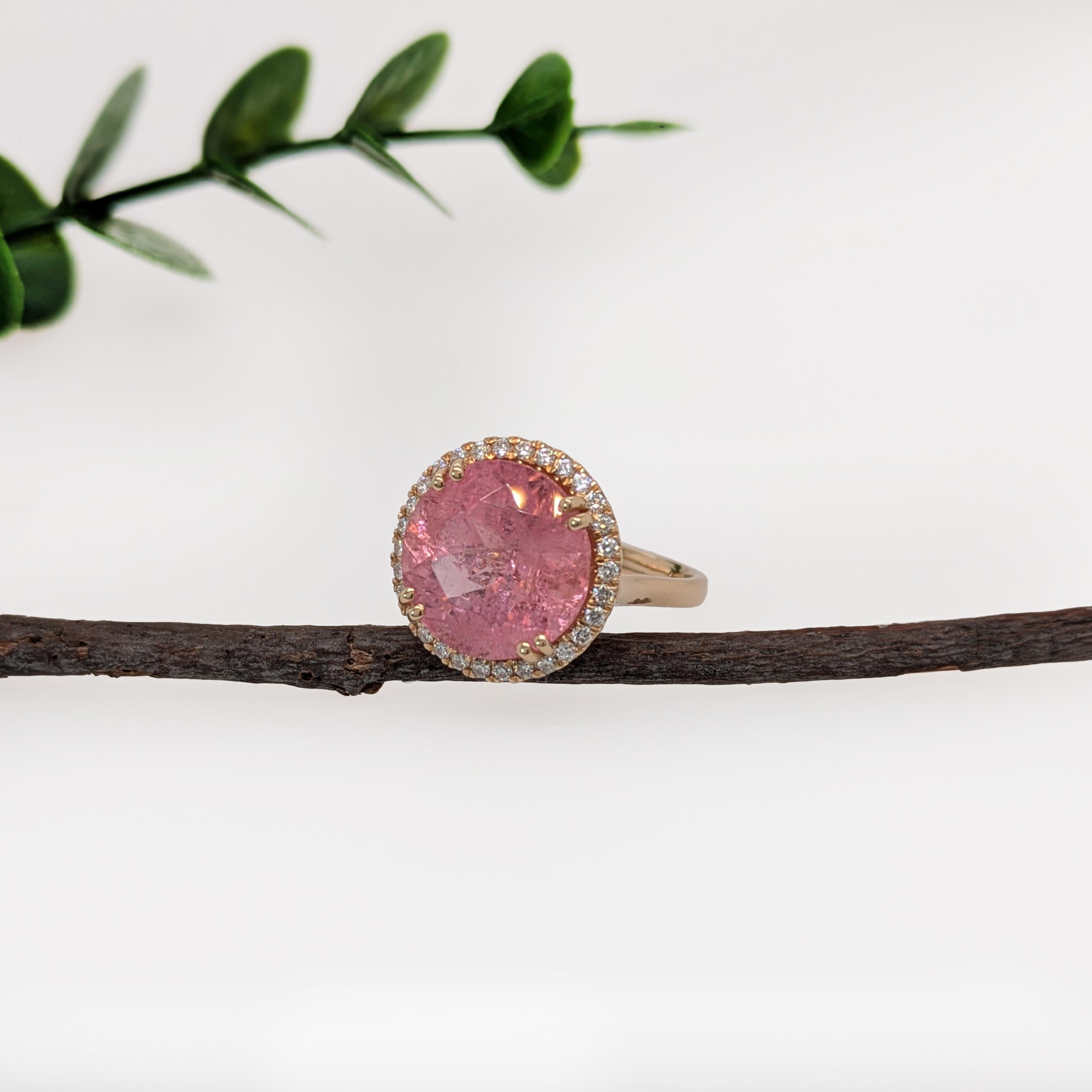 Round Cut 7.77cts Pink Tourmaline Diamond Halo Wedding Ring in 14K Gold  Round 12.8mm