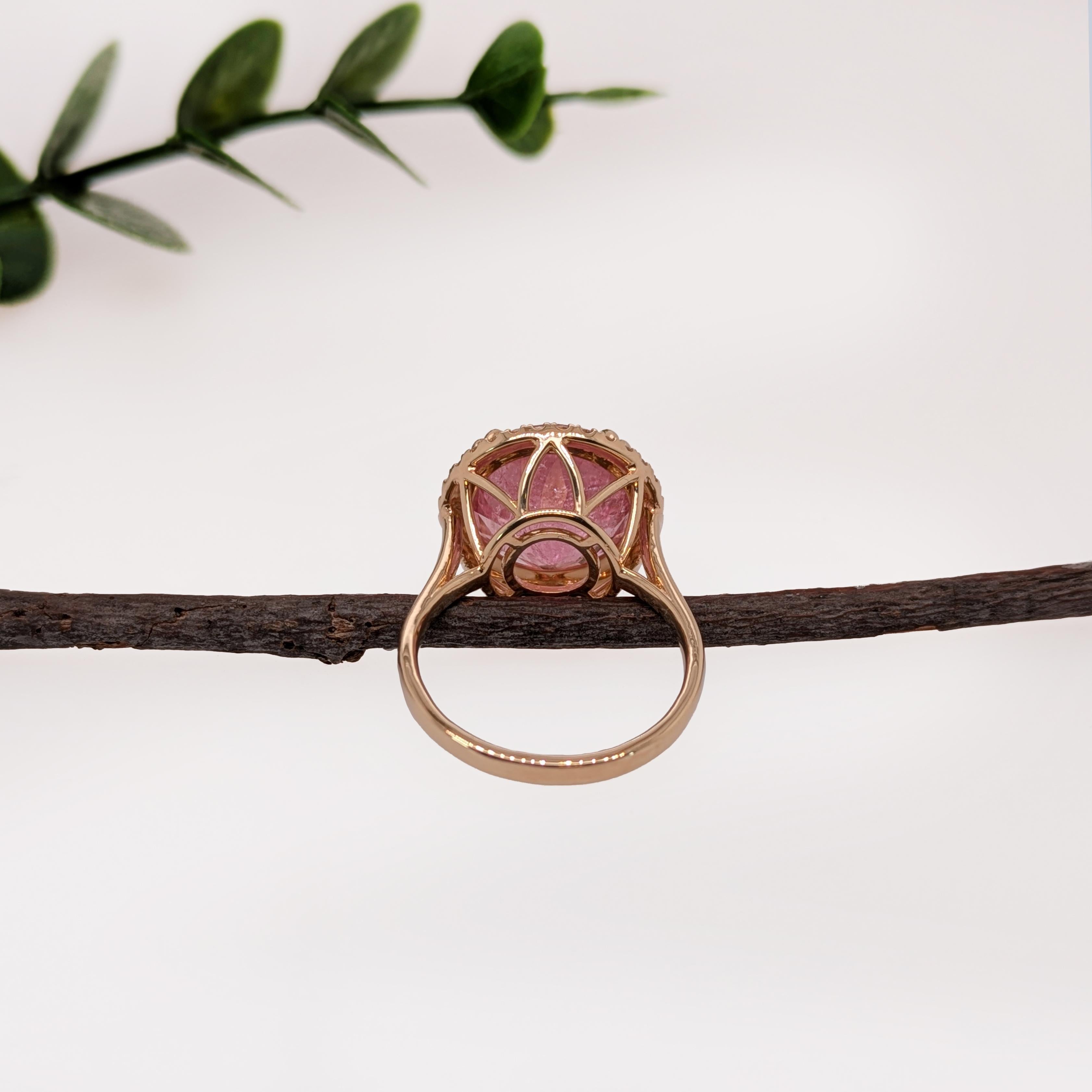 Women's 7.77cts Pink Tourmaline Diamond Halo Wedding Ring in 14K Gold  Round 12.8mm