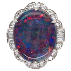 Bague Art déco en platine avec opale noire de 7,78 carats et diamants, ancienne propriété de joaillerie