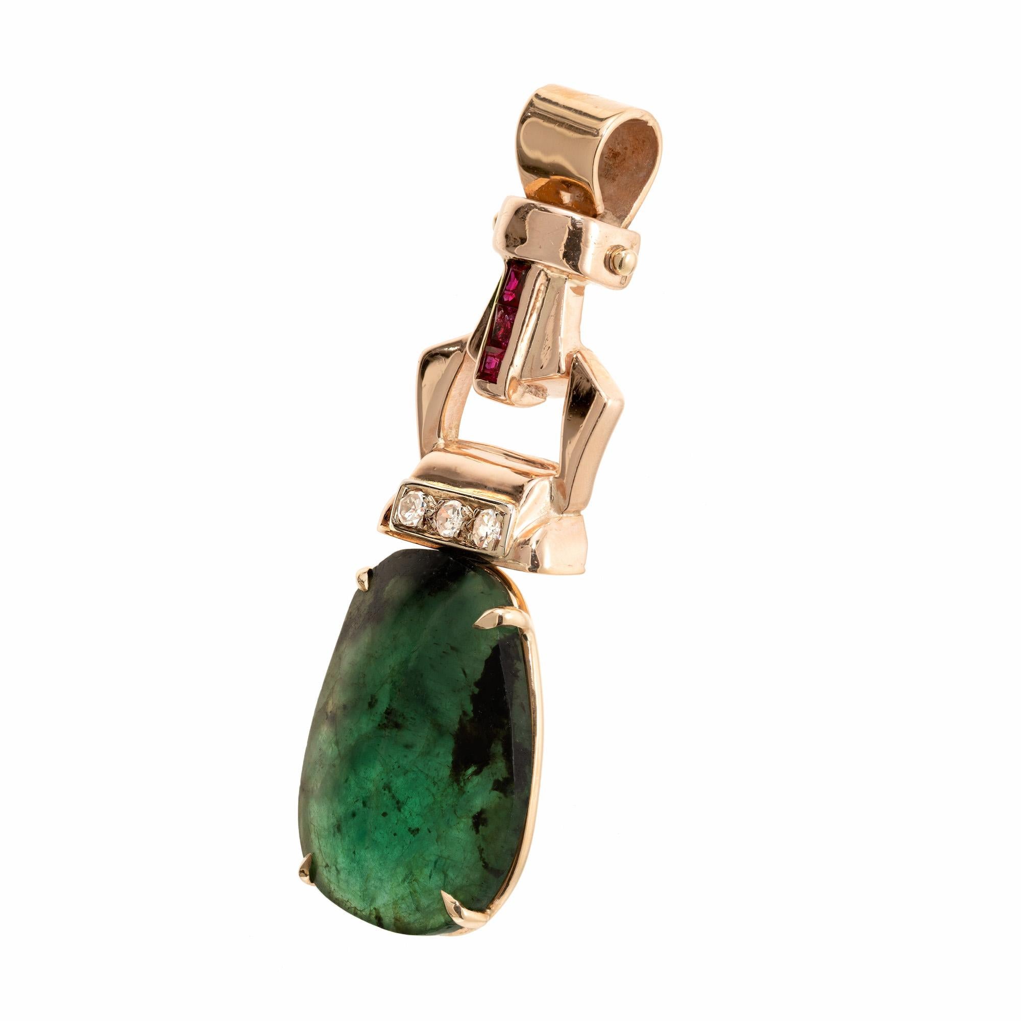 7,78 Karat Smaragd-Diamant-Rubin-Roségold Art Deco-Anhänger (Einfacher Schliff) im Angebot