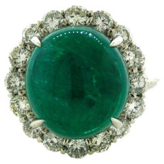 7,78 Karat Edelstein Cabochon Smaragd Diamant Platin Ring