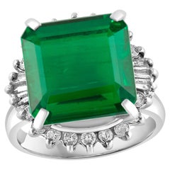 7.78 Carat Natural Square Emerald & 0.45 Ct Diamond Ring in Platinum, Size 4.5