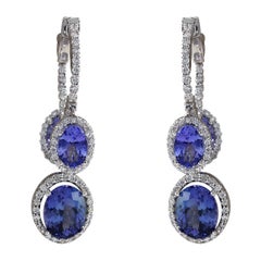 7.78 Carat Natural Tanzanite 18 Karat White Gold Diamond Earrings
