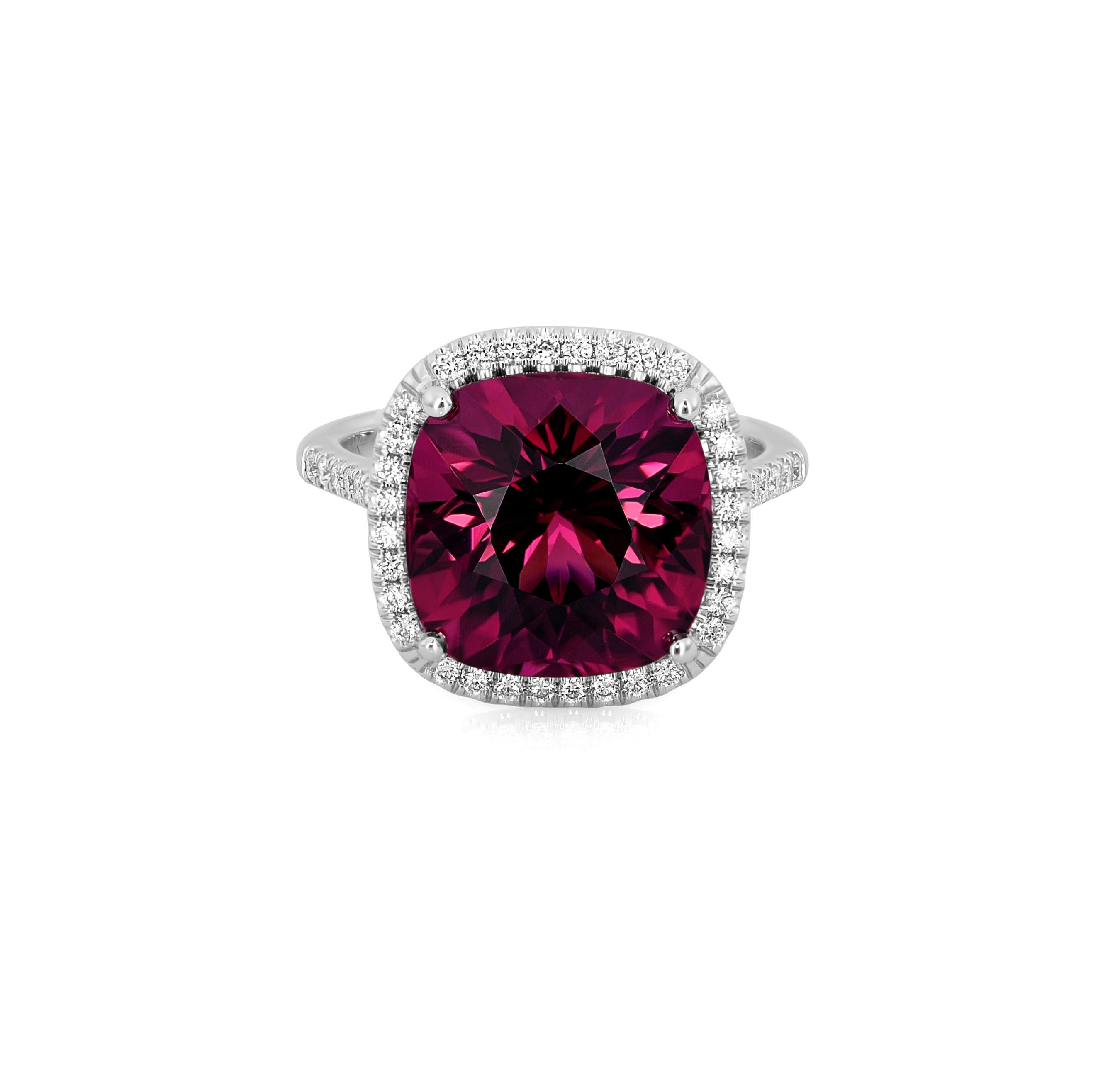 7.78 Carats Natural Red Tourmaline Diamonds set in 14K White Gold Rings In New Condition In Los Angeles, CA