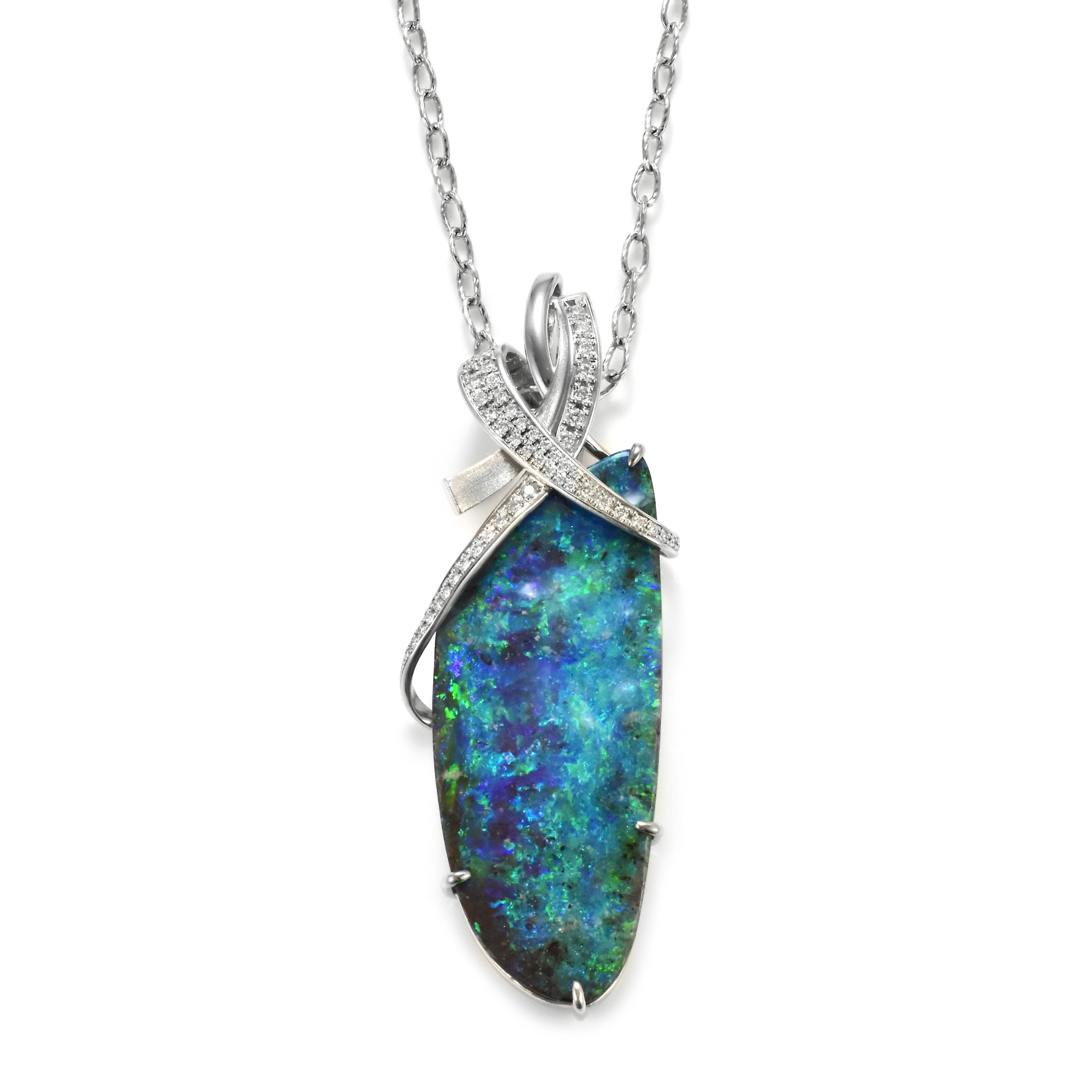Pendentif en platine de 77.80 carats d'opale de Boulder australienne naturelle et de diamants en vente 10
